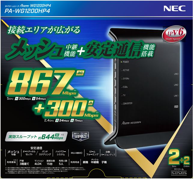 NEC無線LANルーターatermPA-WG1200HP4画像