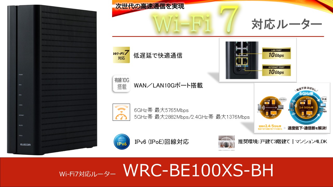 エレコム 無線LANルーターWRC-BE100XS-BH画像